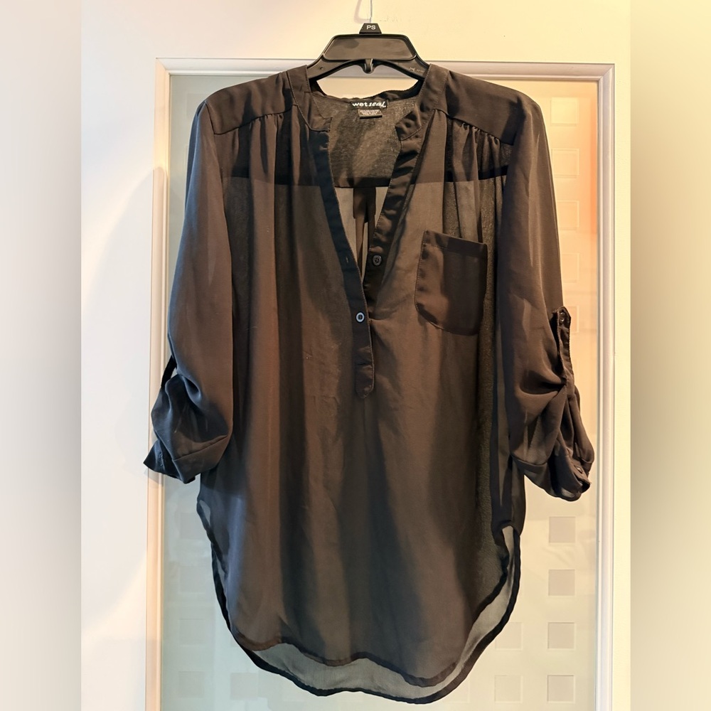 Wet Seal Black Sheer Blouse